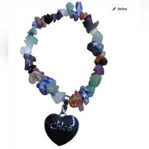 Chloe Genuine Gemstone Bracelet with Heart Charm